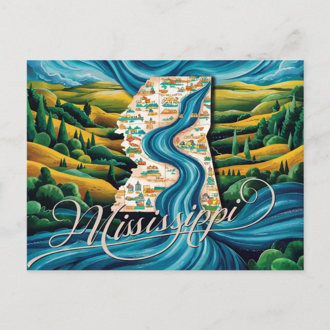 Postal Vibrante Misipi Map Art (Anverso)