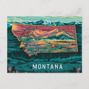 Postal Vibrante Montana Map Art