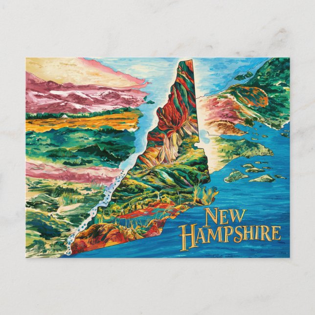 Postal Vibrante New Hampshire Map Art (Anverso)
