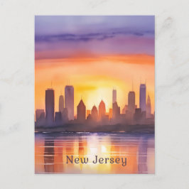 Postal Vibrante New Jersey Watercolor Sunset Art