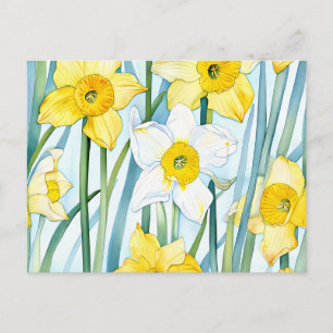 Postal Vibrante patrón de acuarela de Narciso en amarillo