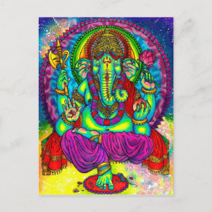 Postal Vibrante pintura colorida sobre Ganesh