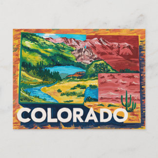 Postal Vibrante pintura de mapas de Colorado
