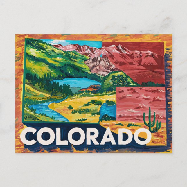 Postal Vibrante pintura de mapas de Colorado (Anverso)