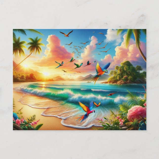 Postal Vibrante pintura del paraíso tropical (Anverso)
