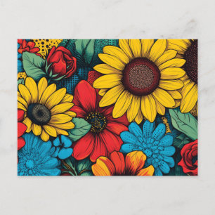 Postal Vibrante Pop Art Floral Design con girasoles