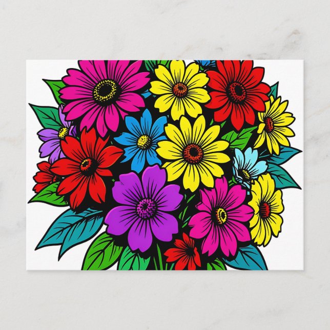 Postal Vibrante ramo floral multicolor  (Anverso)