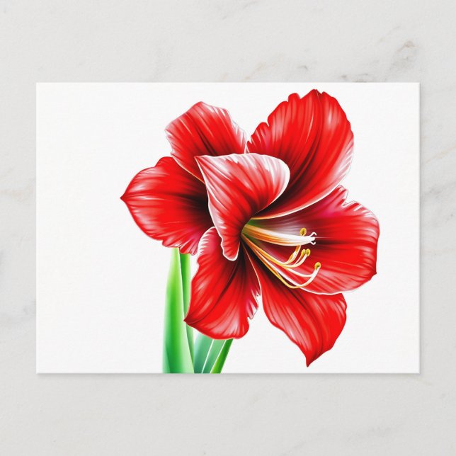 Postal Vibrante Red Amaryllis en acuarela (Anverso)