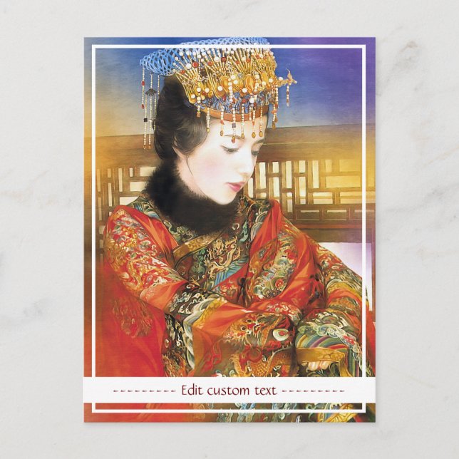 Postal Vibrante retrato de una dama china oriental (Anverso)