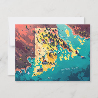 Postal Vibrante Rhode Island Mapa costero