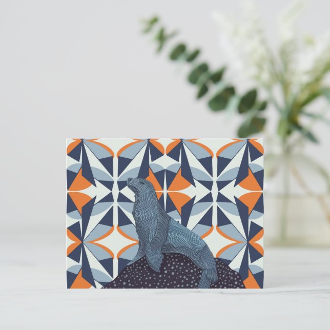 Postal Vibrante roca de león de mar geométrico retro (Anverso de pie)