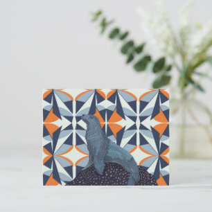 Postal Vibrante roca de león de mar geométrico retro