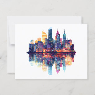 Postal Vibrante Skyline de la ciudad en las reflexiones n