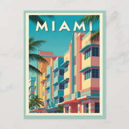 Postal Vibrantes edificios de Miami con palmeras
