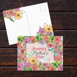 Postal Vibrantes intrincadas Florales dibujadas a mano Dí