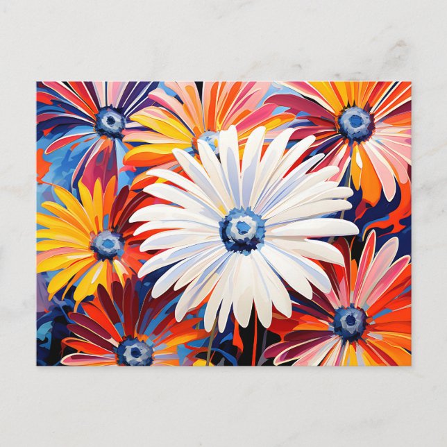 Postal Vibrantes Margaritas Gerbera En Abstracto Audaz (Anverso)