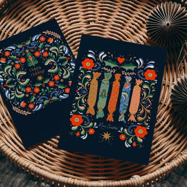 Postal Vibrantes Navidades festivos arte con presente (Subido por el creador)