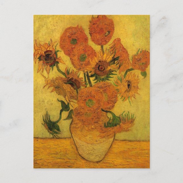 Postal Vicente van Gogh Vase de Vida Fija con 15 girasole (Anverso)