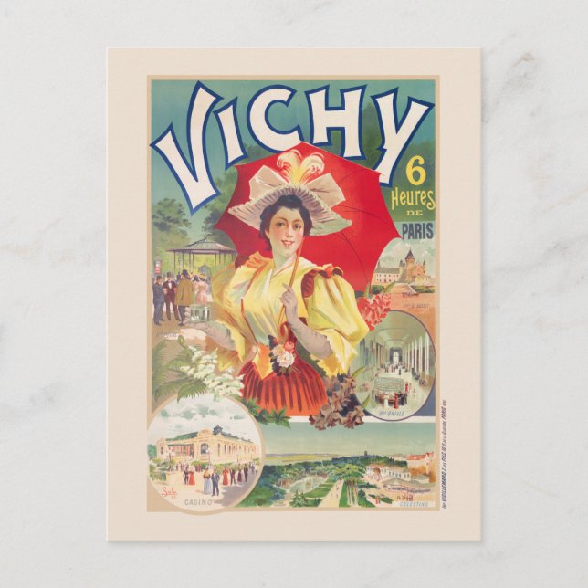 Postal Vichy. Afiche de la época de las seis heures de Pa (Anverso)