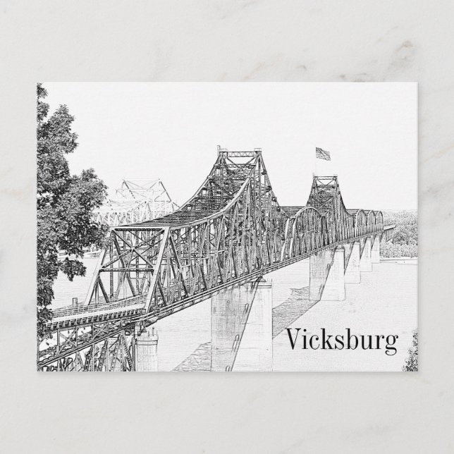 Postal Vicksburg, arte de sketch del puente del río Misis (Anverso)