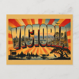 Postal Victoria BC Puerto Montañas Arte Roble Garry
