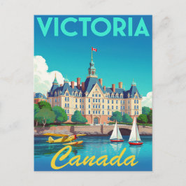 Postal Victoria Canada Harbor Vintage Art