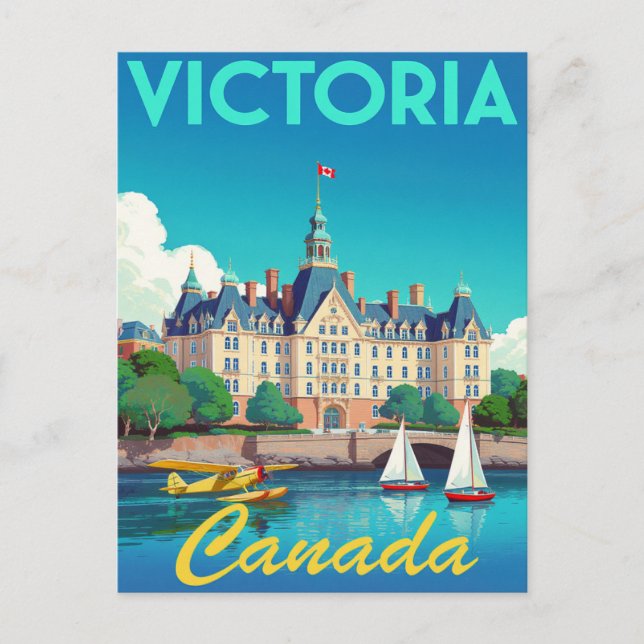 Postal Victoria Canada Harbor Vintage Art (Anverso)
