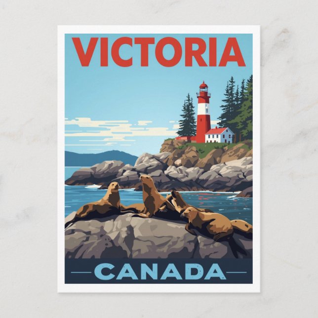 Postal Victoria Canada Sea Lions and Lighthouse Travel (Anverso)