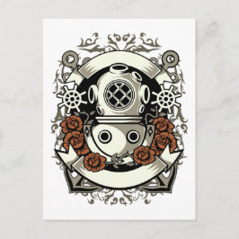 Postal Victoria Steampunk Deep Sea Diver Roses Rojos