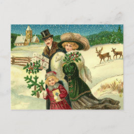 Postal Victorian family in the snow Christmas scene
