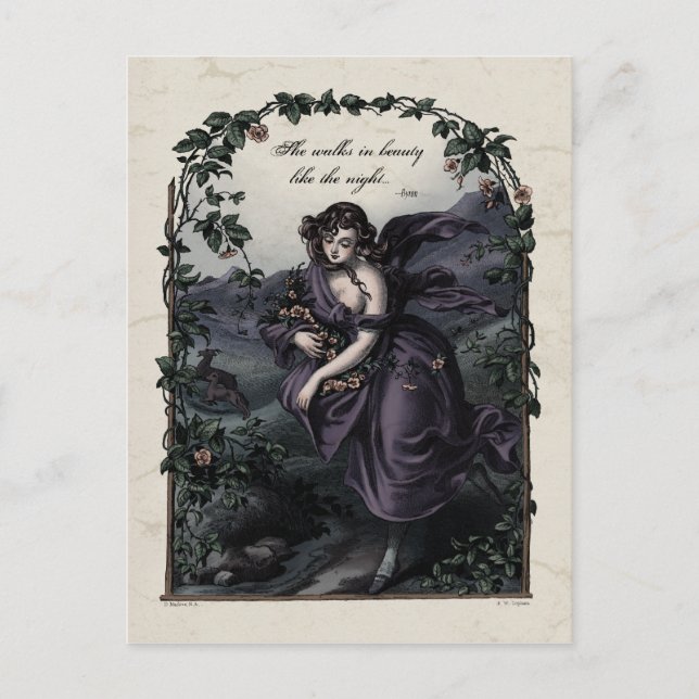 Postal victoriana de Byron "She Walking in Beauty" (Anverso)