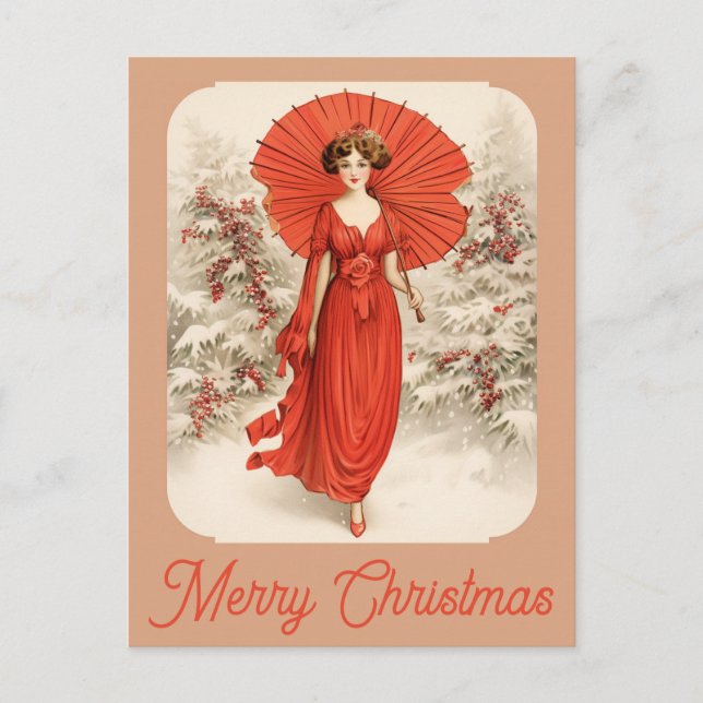 Postal Victoriana de la nieve de Navidad ventilado (Anverso)