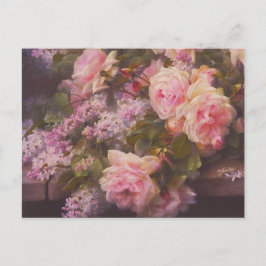 Postal victoriana rosada vintage y Lilacs