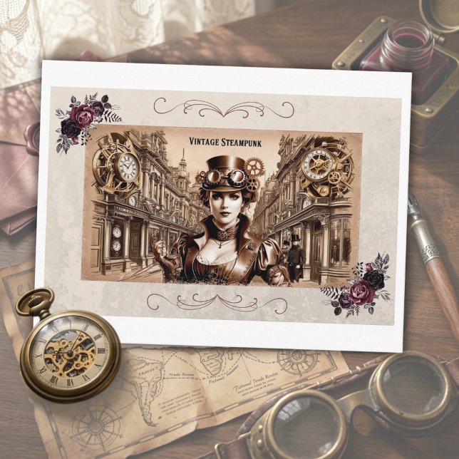 Postal victoriana vintage (Step back and in time with a romantic vintage steampunk postcard)