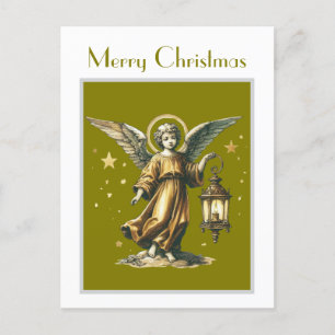 Postal Victoriano Elegant Xmas Angel and Lantern