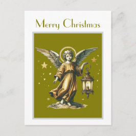 Postal Victoriano Elegant Xmas Angel and Lantern