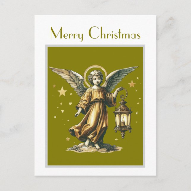 Postal Victoriano Elegant Xmas Angel and Lantern (Anverso)