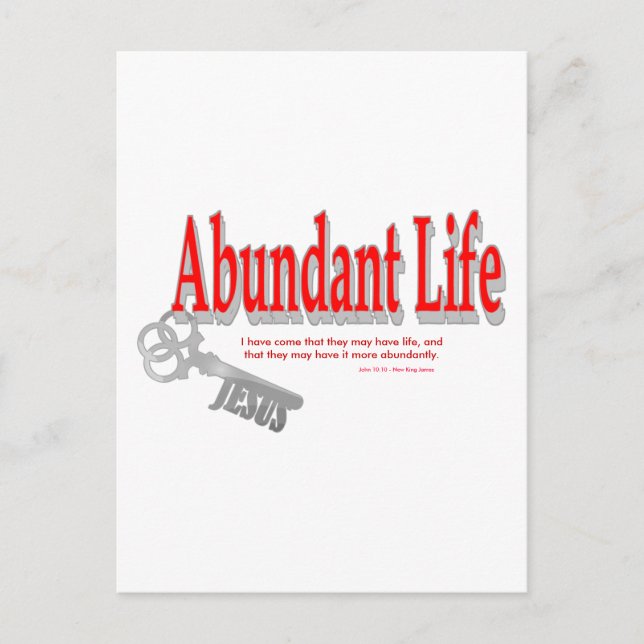 Postal Vida abundante: La clave - v1 (John 10:10) (Anverso)