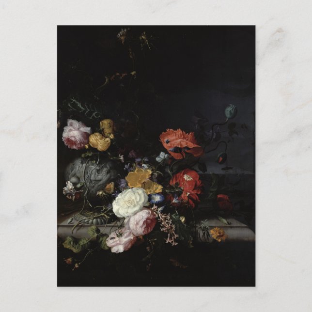 Postal Vida con flores e insectos (Anverso)