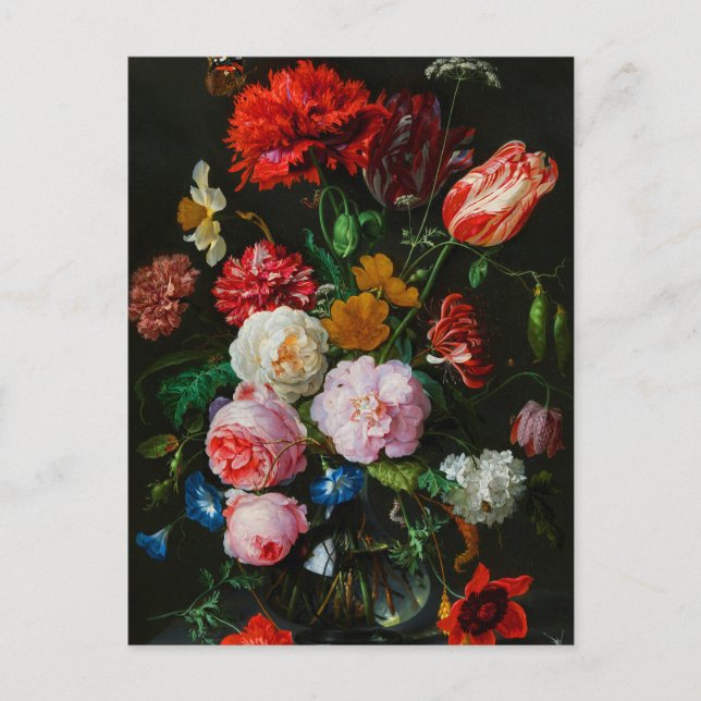 Postal Vida con flores en una bolsa de vidrio (Anverso)