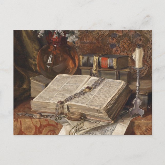 Postal Vida con folios y flores de cerezo (Anverso)