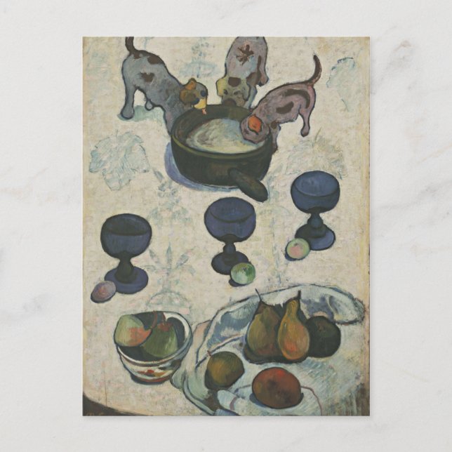 Postal Vida con tres cachorros de Paul Gauguin (Anverso)
