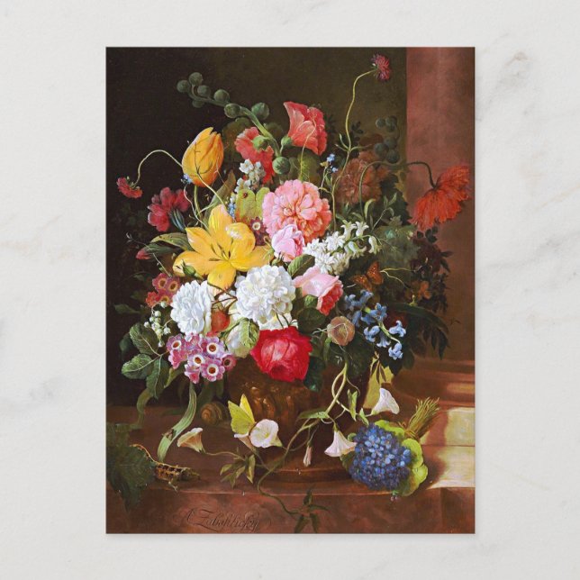 Postal Vida De Flor De Rosas, Tulipanes Y Violetas (Anverso)