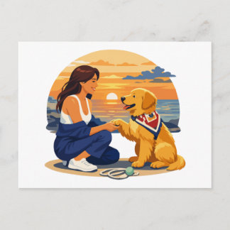 Postal Vida de mamá de Golden Retriever junto al mar