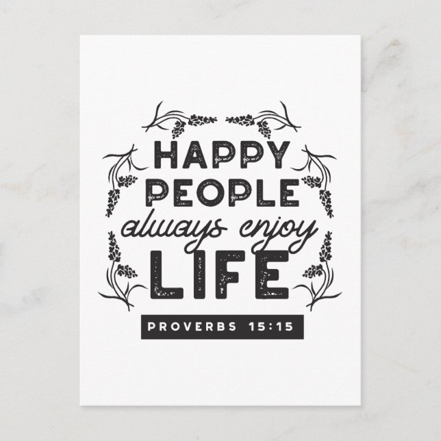 Postal Vida Feliz con Fe – Proverbios 15:15 Arte (Anverso)
