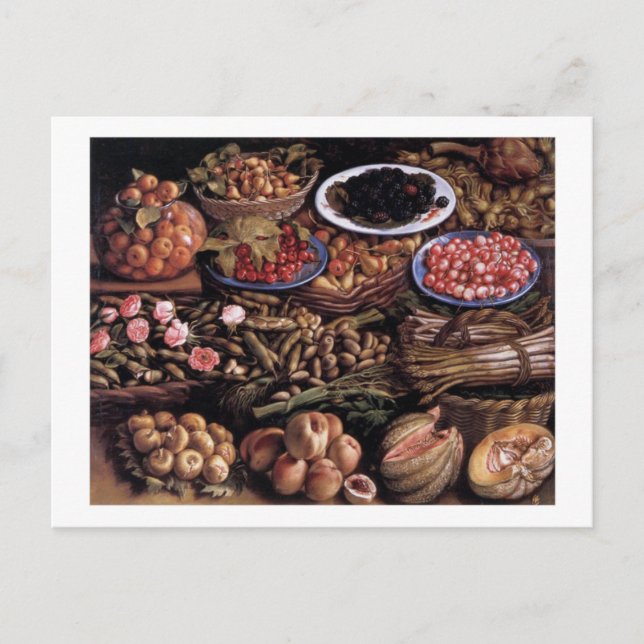 Postal Vida fija con frontera de Vincenzo Campi (Anverso)