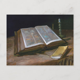 Postal Vida fija con la Biblia de Vincent Van Gogh (1885)