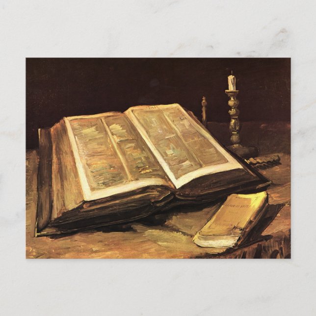Postal Vida fija con la Biblia (F117) Van Gogh Bella Arte (Anverso)