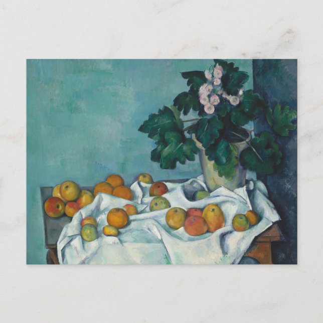 Postal Vida fija con manzanas y una olla de rosas: (Anverso)