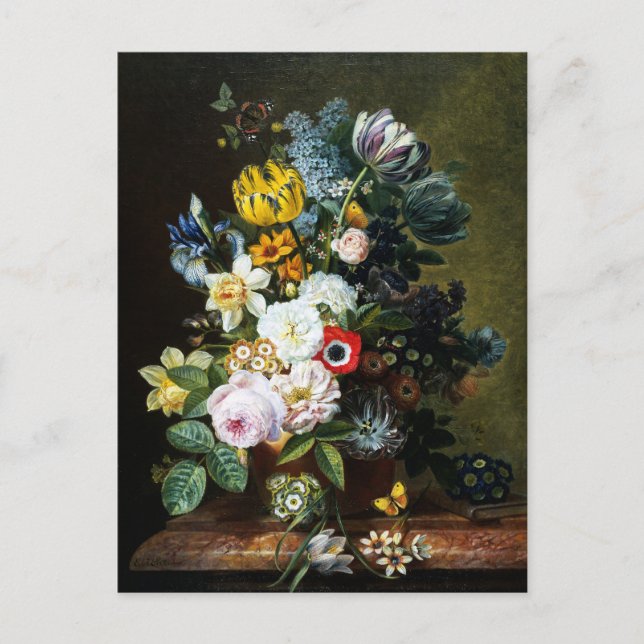 Postal Vida fija con pintura de flores (Anverso)